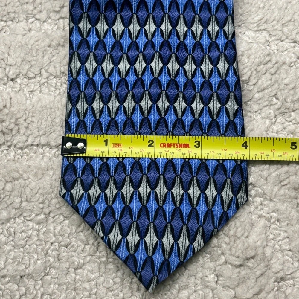 Louis Roth Silk Tie Mens OS Blue Silver‎ Geometric Diamond Hand Made Vintage